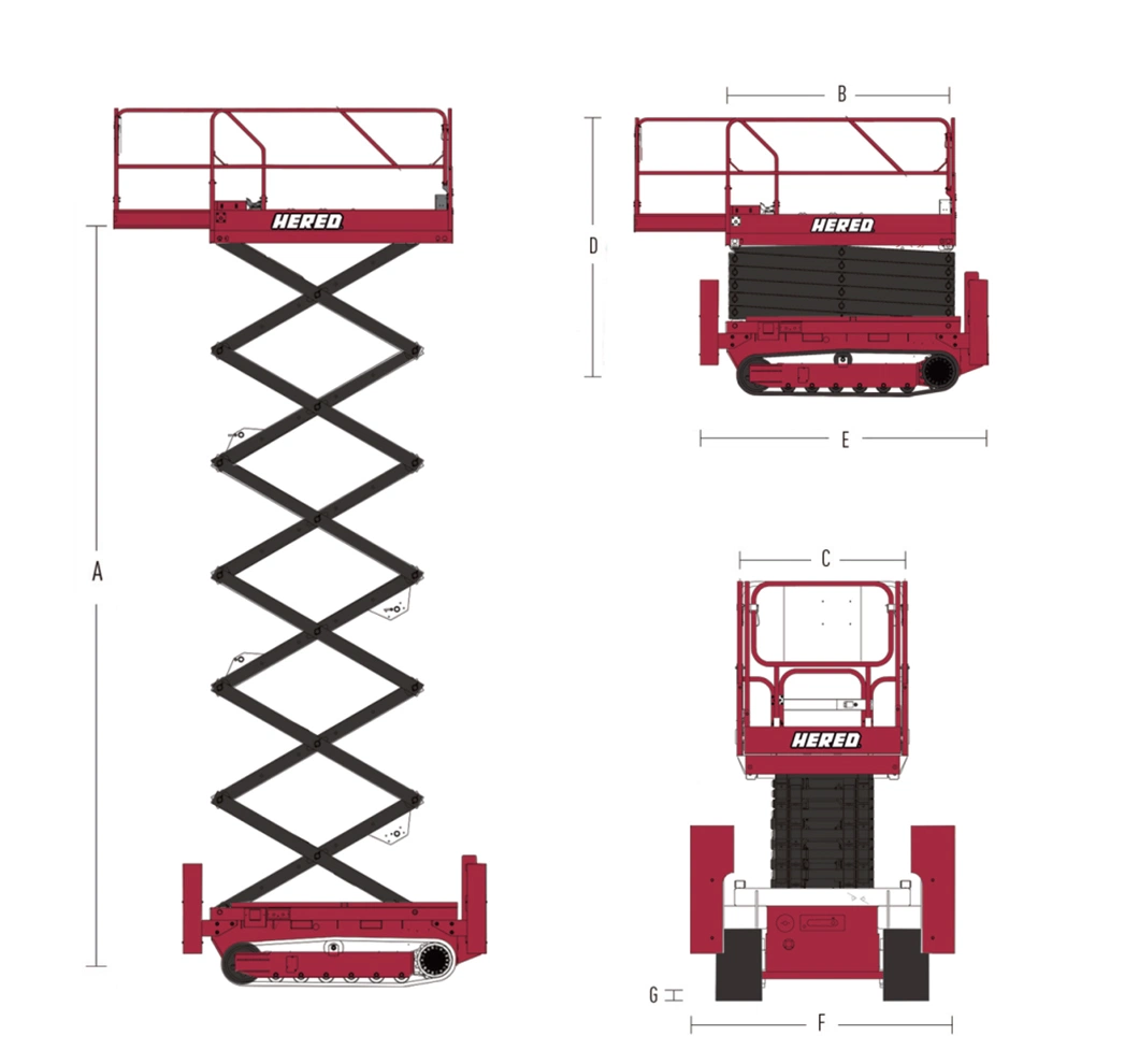 Hered 14m Crawler Scissor Lift Hydraulic Rough Terrain Aerial Work Platform